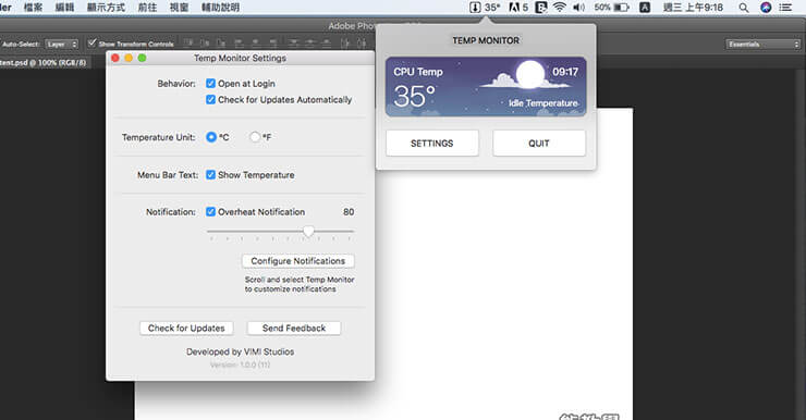 Mac CPU溫度系統監控軟體Temp Monitor(免費)